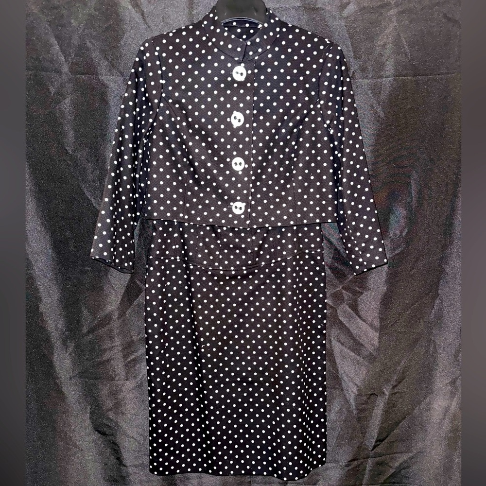 2 piece black and white polkadot Dress and Jacket